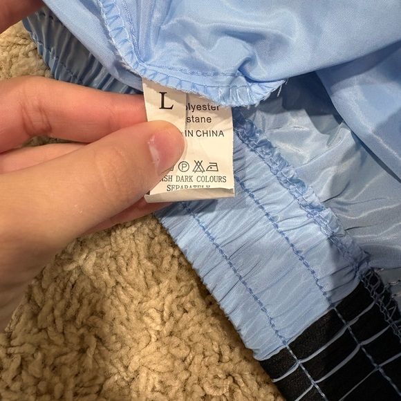 Sky Blue Women's Athletic Shorts with Black Stripes - Picture 4 of 5